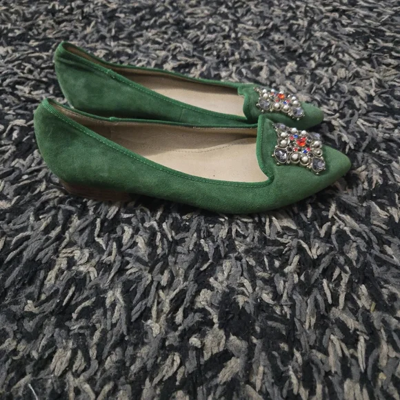 Miu Miu Green Suede Jeweled Pointed Toe Flats EU 37 - Picture 5 of 8